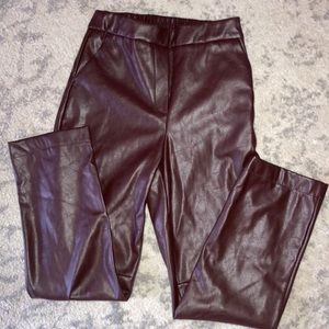 Brown faux leather pants.